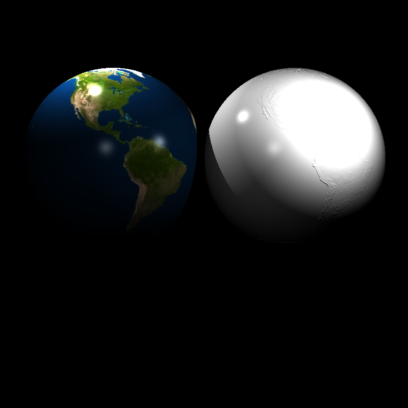 Earths without Bump and only with Bump Mapping